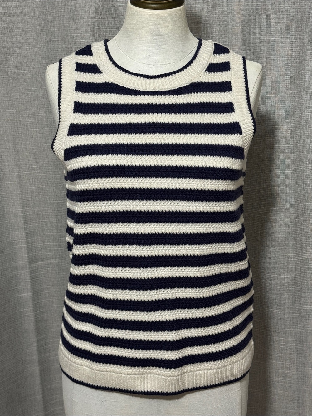 NWT Nine West Jeans Crocheted Tank Top Sweater-Sz S-Navy/White Stripes-60 Cotton